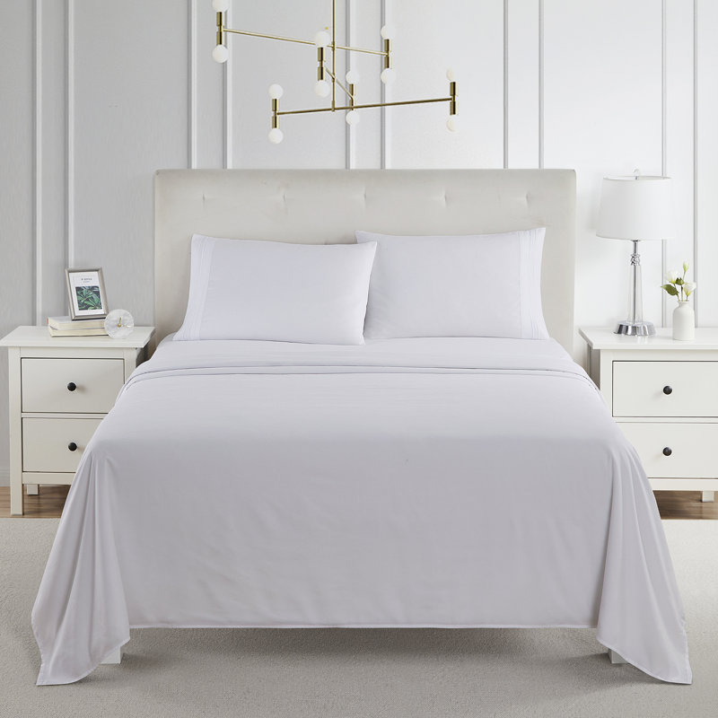  Ensemble de draps double brossé de luxe pour hôtel avec draps et taies d'oreiller très doux, Blanc, Double XL