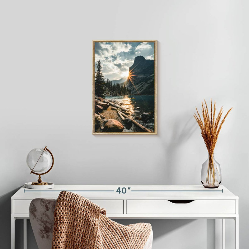 Moraine Lake Sunburst, Cadre flottant en bois naturel, 13 po x 19 po
