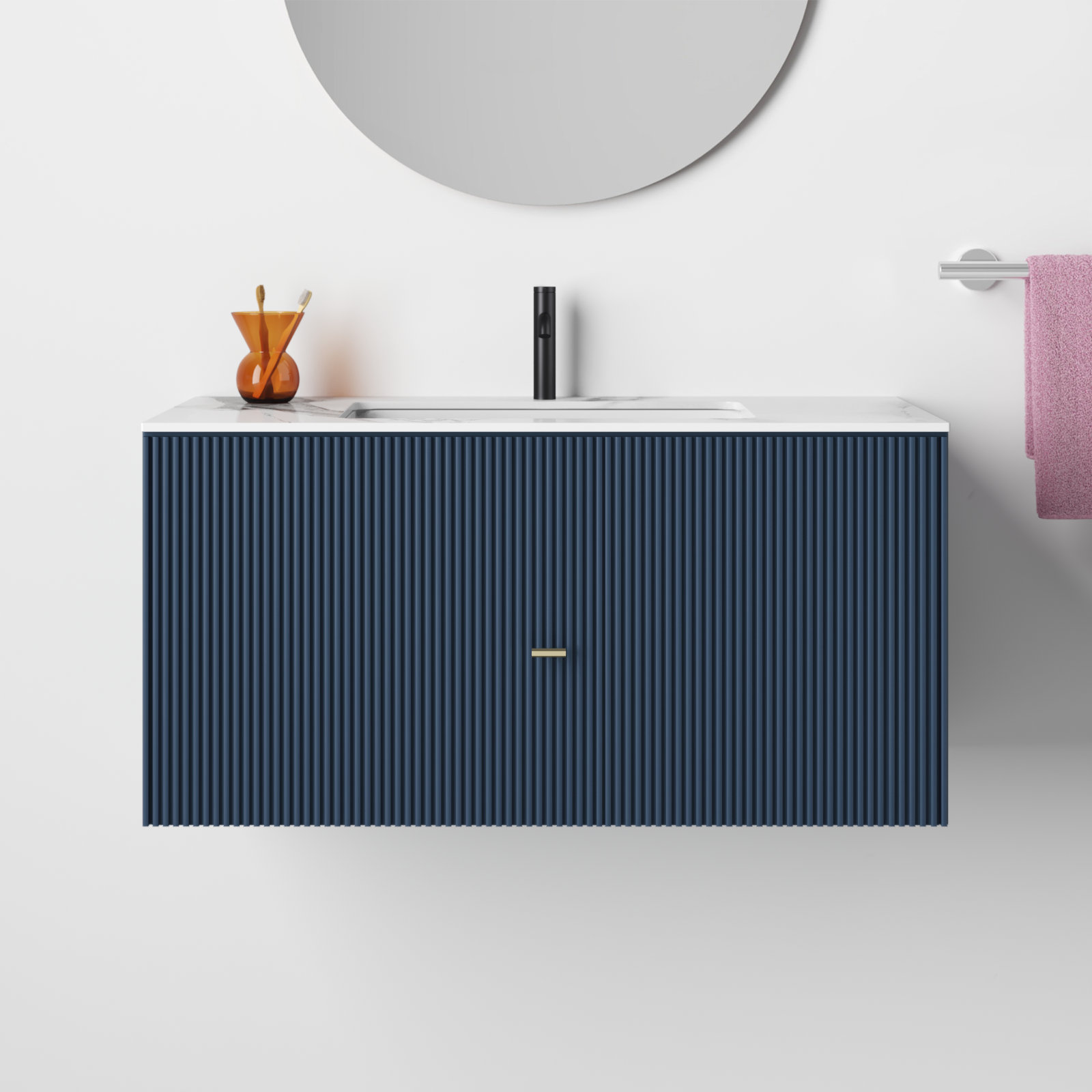 Jamell 42" Single Bathroom Vanity, Dark Blue, White