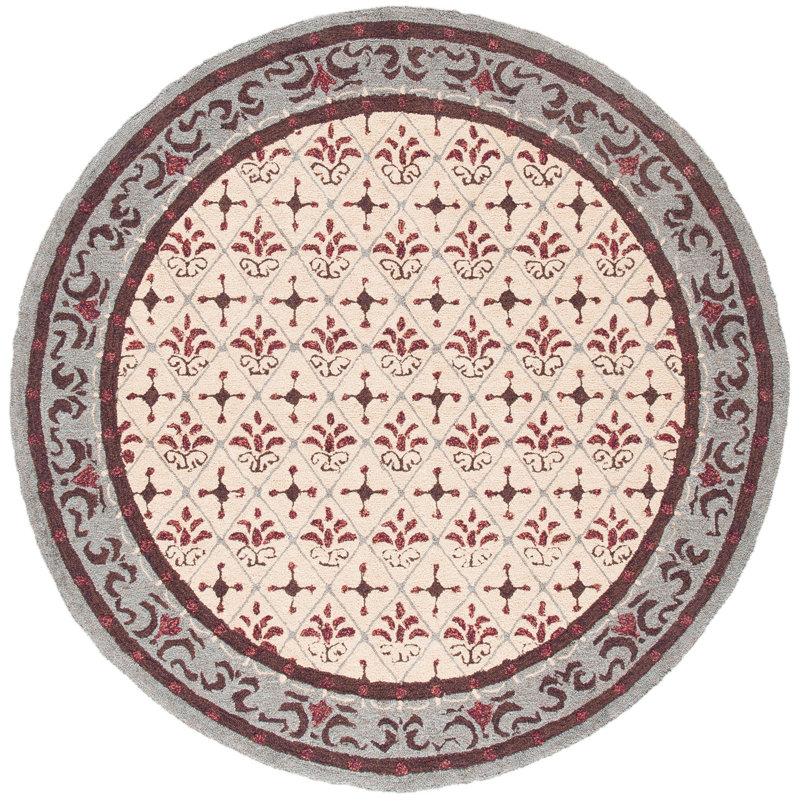 Taran Hand Hooked Performance Floral Rug, Round 8'