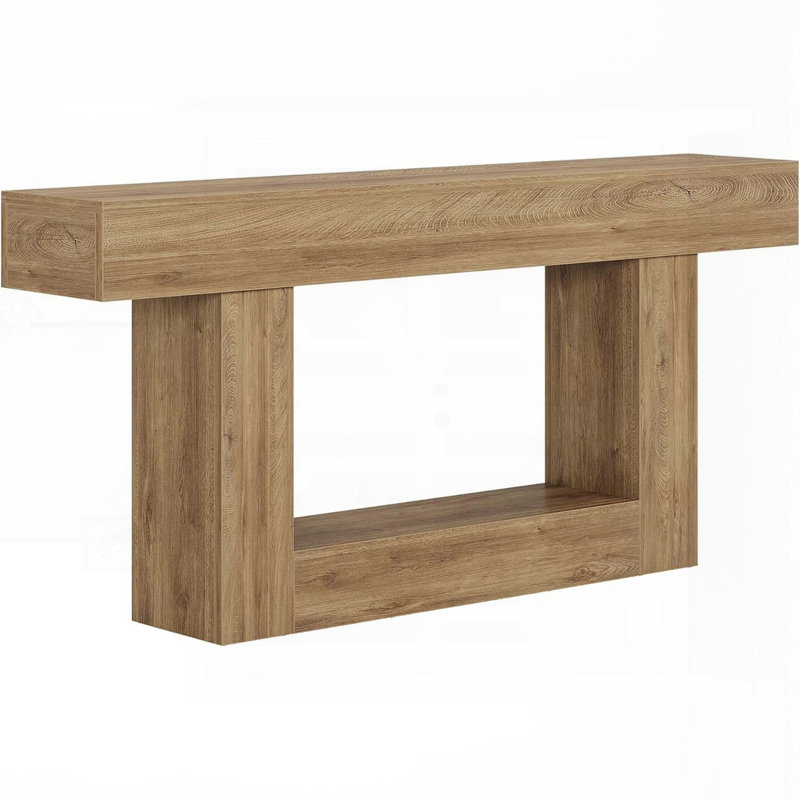 2-Tier Rustic Farmhouse Console Table with U-Shaped Base