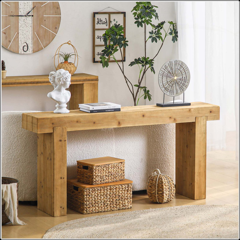 Console de 63 pouces en bois massif avec design rustique pour les entrées et les couloirs, étroite et élégante