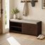 Banc à chaussures en volets vieillis avec rangement et coussin, charme rétro pour salon et entrée-1225460060