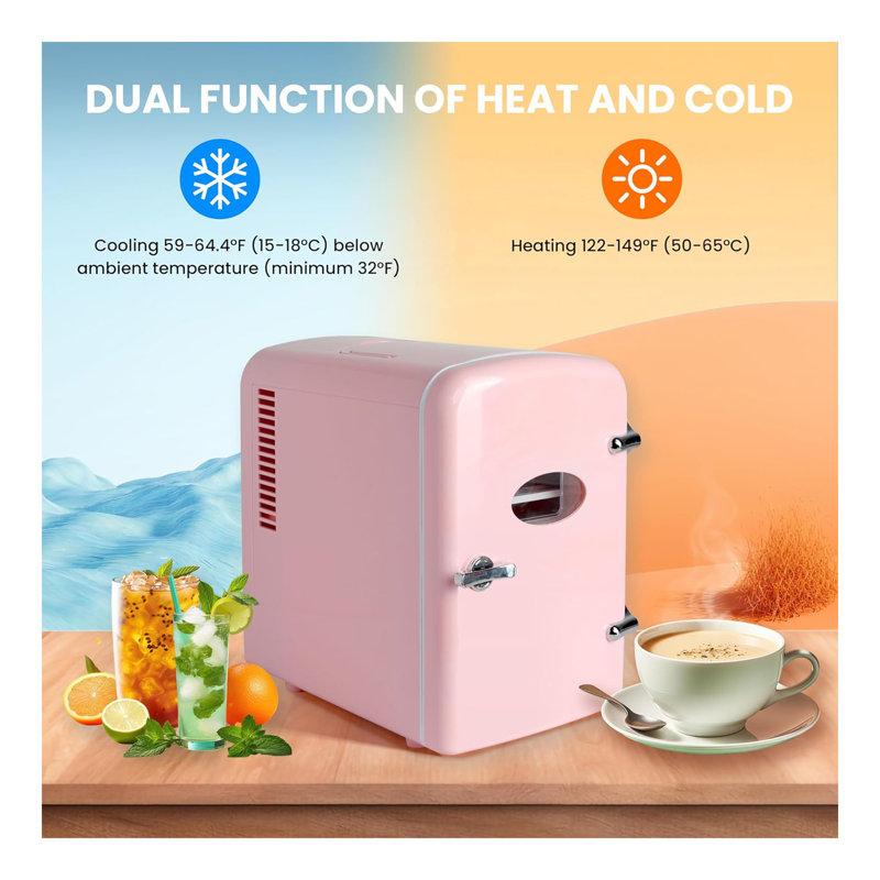 Mini réfrigérateur portatif 4L avec six réfrigérateurs compacts de 12 oz, 100% sans fréon et écologique, 4 L, Rose