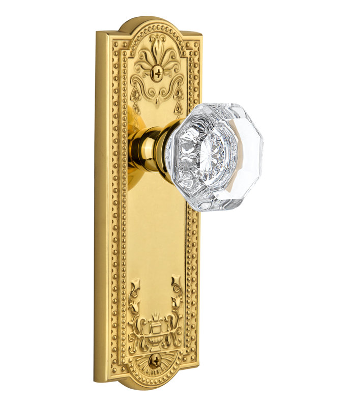 Grandeur Parthenon Plate Passage with Chambord Crystal Door Knob, Polished Brass, 2 3/4", Passage