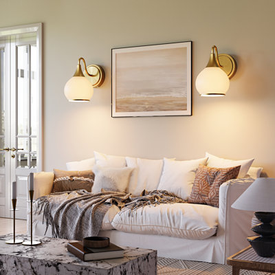 Modern Gold Rechargeable Armed Sconces With Remote & Bulbs (Set of 2)