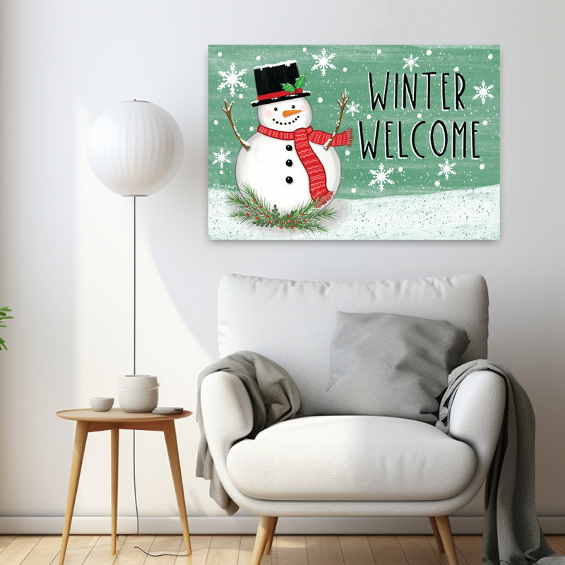 «Winter Welcome», art contemporain abstrait d'hiver, H 24 po x l 36 po