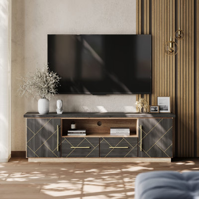 70 Inch TV Stands with 2 Drawers and Open Shelves (Espresso Black)