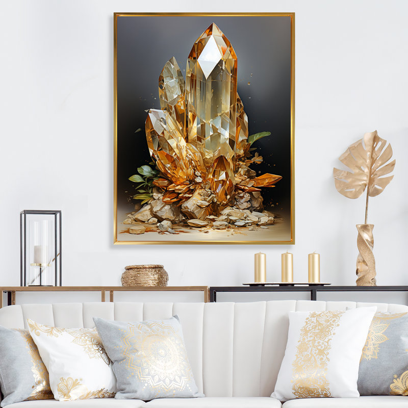 Pierre colorée et spirituelle Pyrite I - impression, H 20 po x l 12 po x P 1 po, Cadre flottant doré