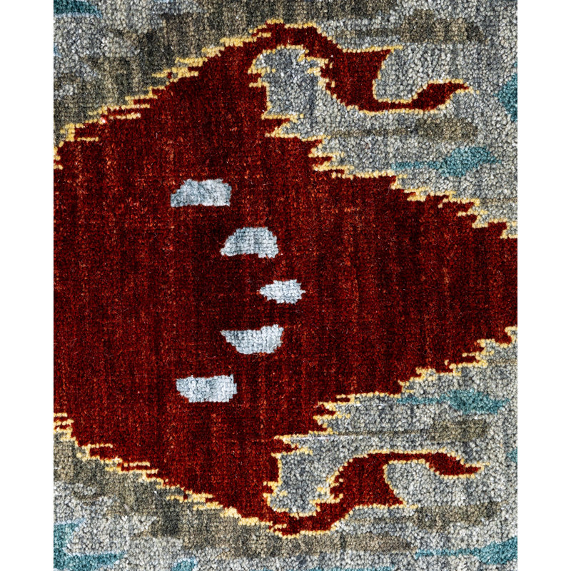 Tapis unique noué à la main gris Richey, 8 pi 10 po x 12 pi 1 po