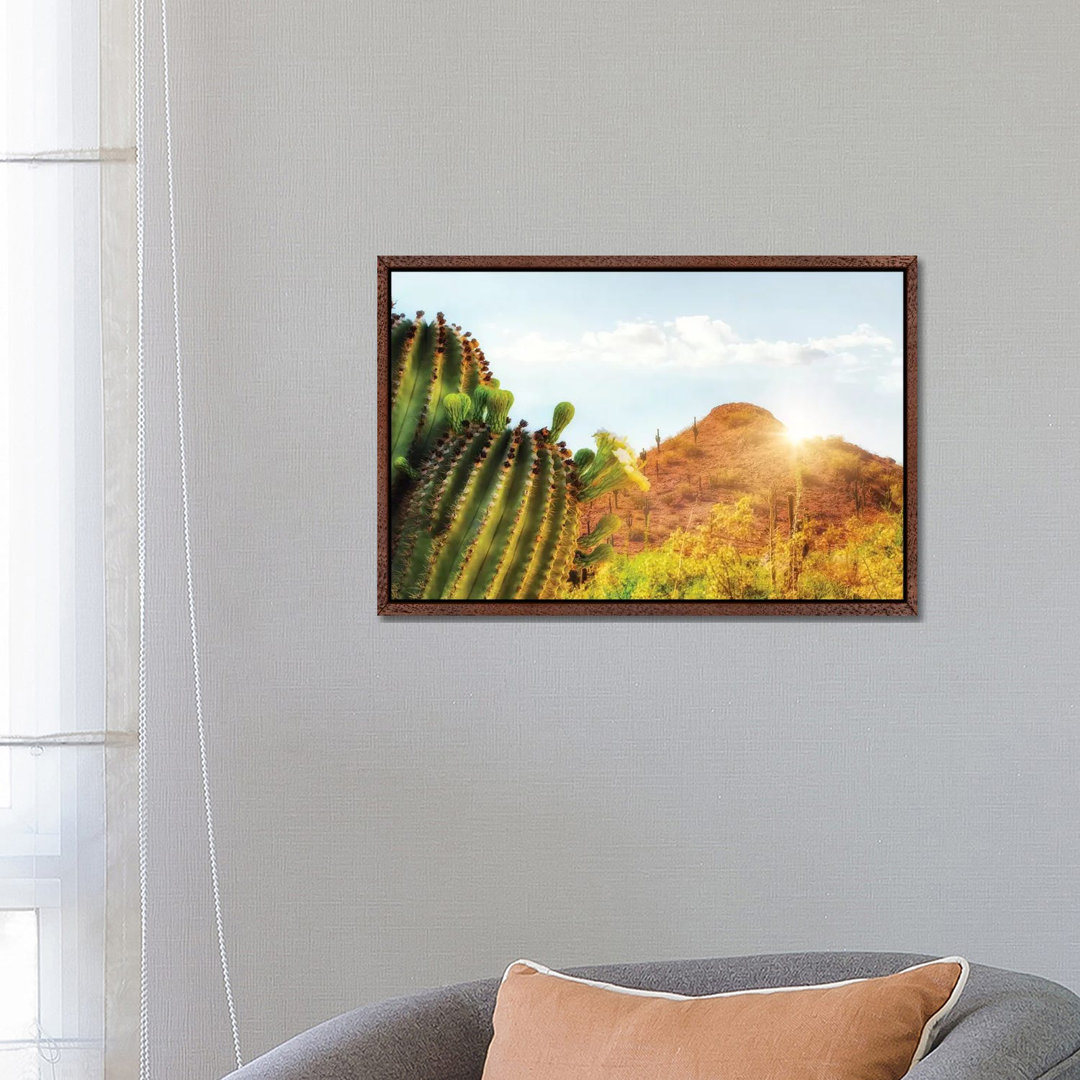 Arizona Desert Scene With Mountain And Cactus von Susan Richey - Gallery-Wrapped Canvas Giclée