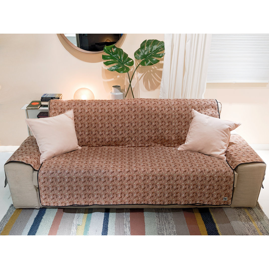 Dog Patterned Cotton Box Cushion Loveseat Slipcover Red Barrel Studio® 