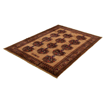Tapis décoratif beige en laine noué à la main de conception unique 6 pi 8 po X 9 pi 2 po noué à la main New Age