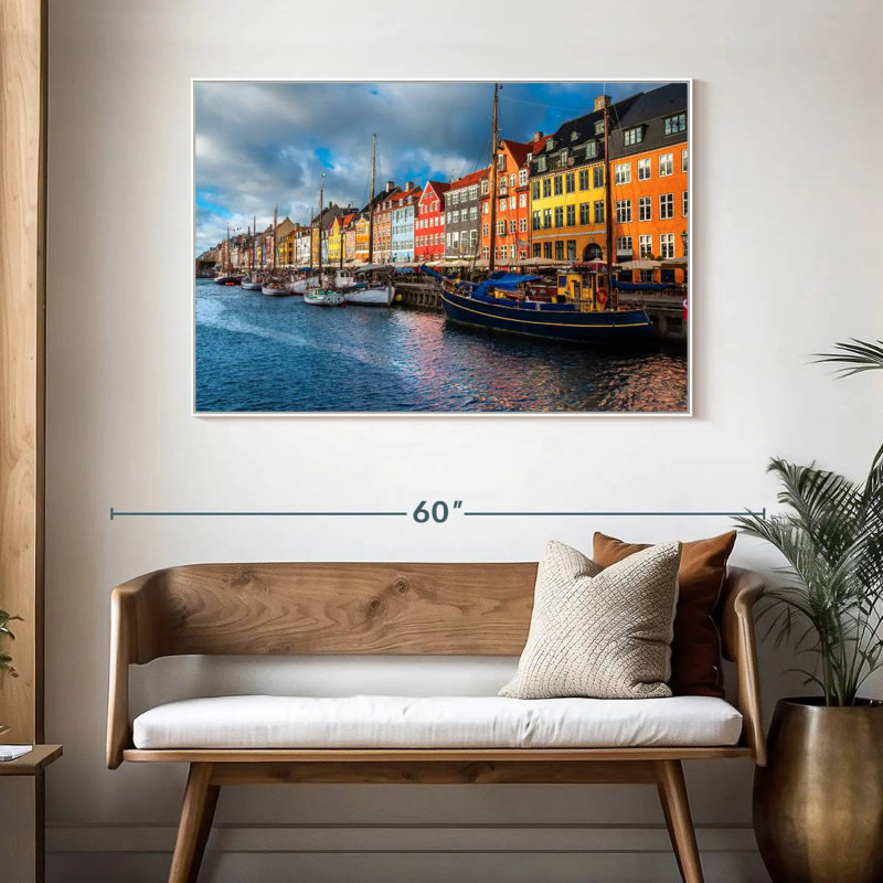 Port de Nyhavn, Copenhague, Cadre flottant blanc, 46 po x 31 po