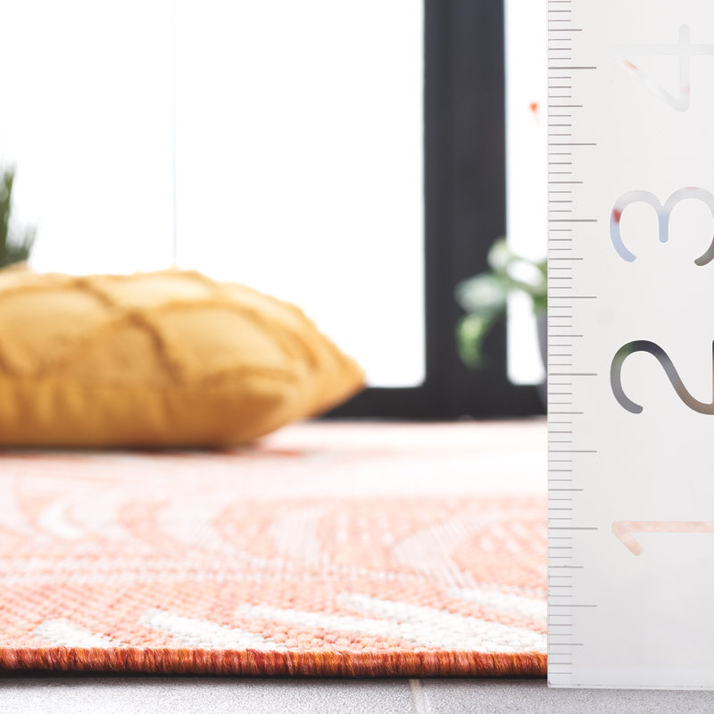 Pekalongan Floral Machine Woven Polypropylene/Polyester Indoor / Outdoor Area Indoor/Outdoor Area Rug in Orange/Ivory