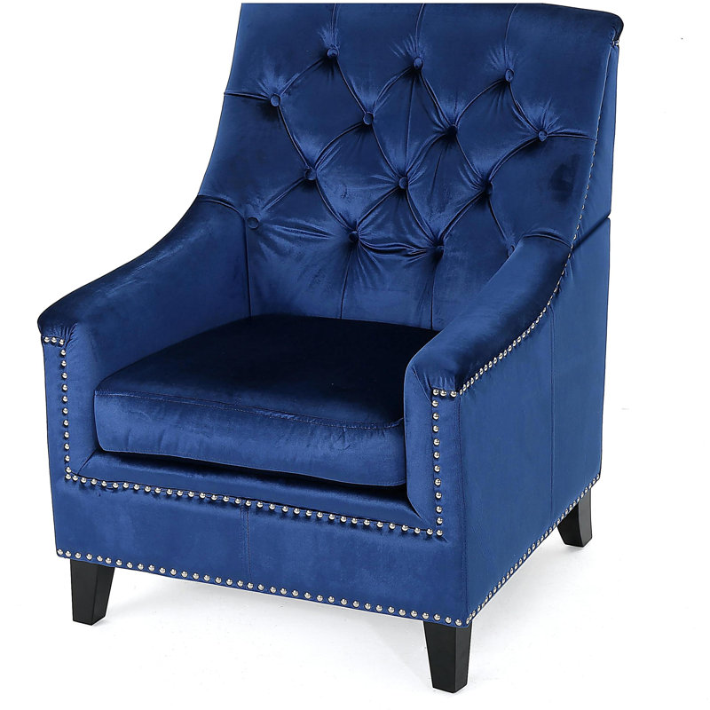 Fauteuil club velours bleu marine
