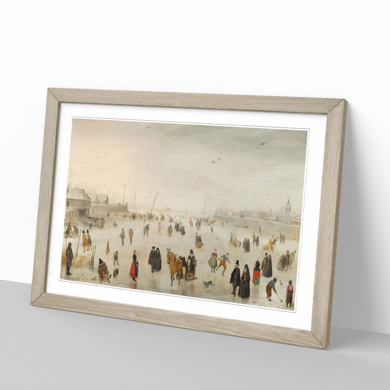 Winter Scene on the Ice Vol.1 by Hendrick Avercamp - Picture Frame Painting, 27cm H x 36cm W x 2cm D, Oak Framed