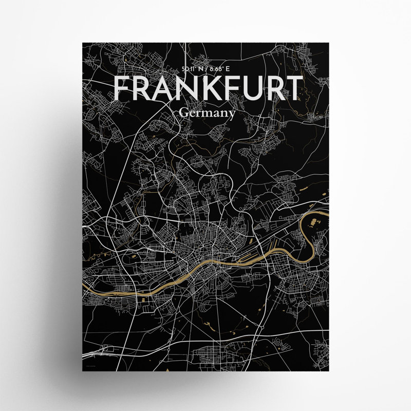 Frankfurt City Map In Luxe - No Frame Print, 24cm H x 18cm W x 0.05cm D