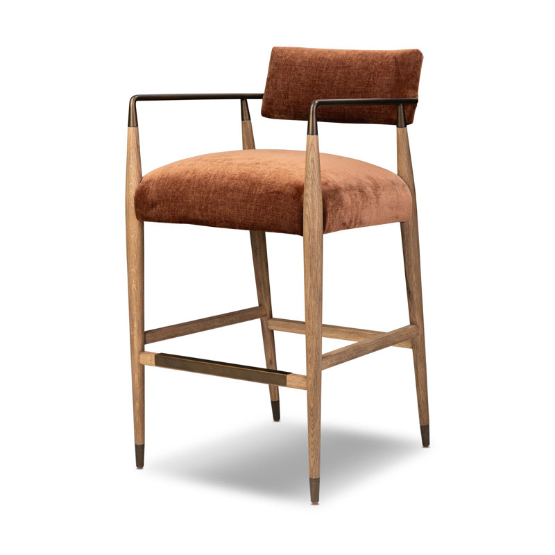 Tabouret Venne, Tabouret de bar (siège d'une hauteur de 31,97 po), Sienne Altair / polyester, Chêne flotté / laiton brossé