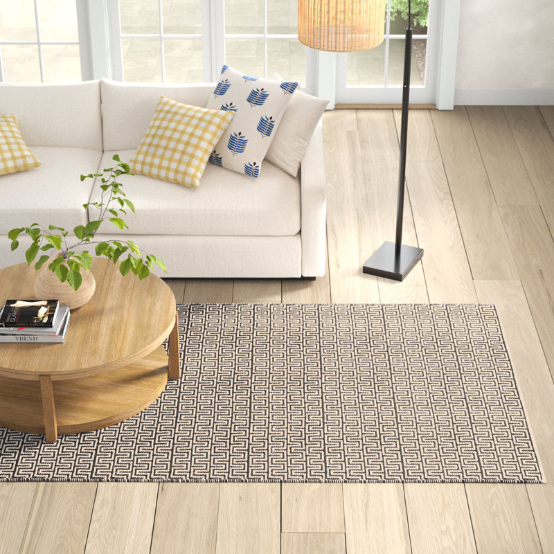 Bradshaw Zipper Grey/Ivory Handwoven Cotton Rug, Rectangle 5' x 8'