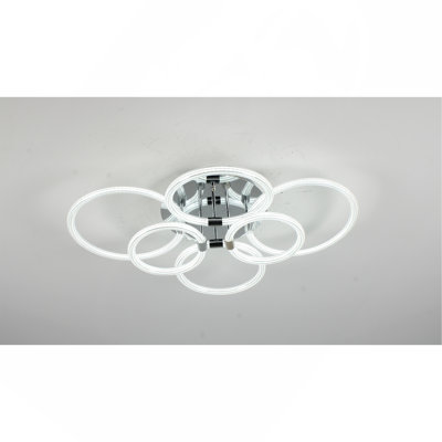 Modern LED Ceiling Light, Flush Mount Ceiling Light with Dimmable Remote Control, 6rings Acrylic Ceiling Light Fixture for Bedroom, Living Room, Kitchen, Office Lamps (6 Heads)