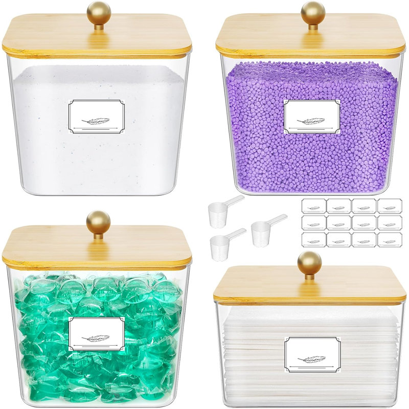 Contenant à linge avec couvercle, porte-drap pour la sécheuse, rangement pour les dosettes de café, poudre à laver Kcup, perles parfumées