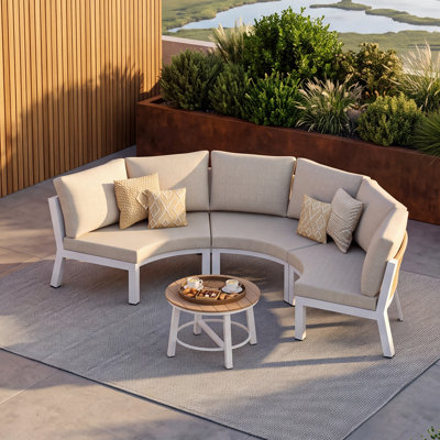 10-Person Half-Moon Aluminum Patio Conversation Set with Cushions and Coffee Table