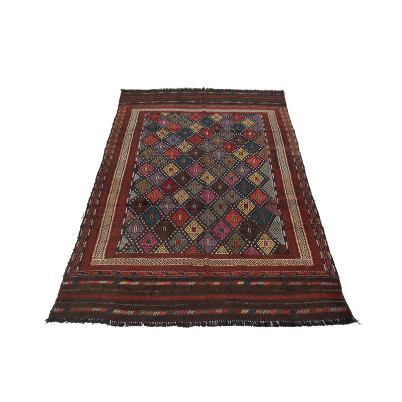 Tapis afghan en laine tissé à plat à la main 5 pi x 7 pi # P935