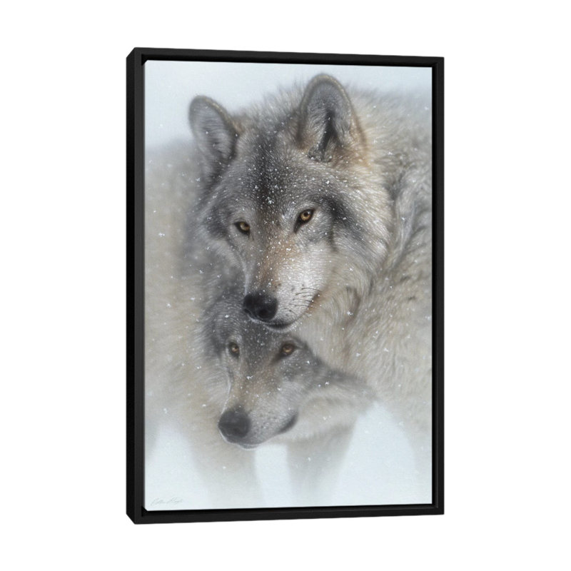 Wild Devotion - Gray Wolves, Black Floater Framed Canvas, 40" H x 26" W x 1.5" D