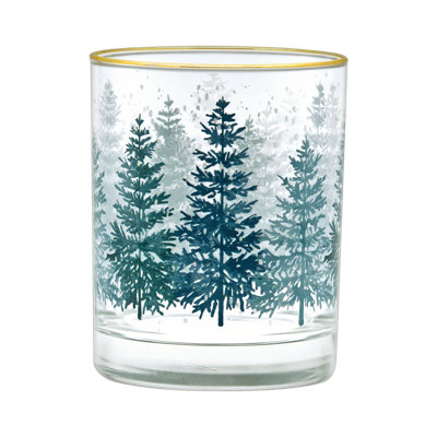 East Urban Home 14-Ounce 22k Gold Rim DOF Double Old Fashioned Glass (Set of 4) - Winter Pine Trees -  FC21026AD80542EABDA6A6AC2AA0464F