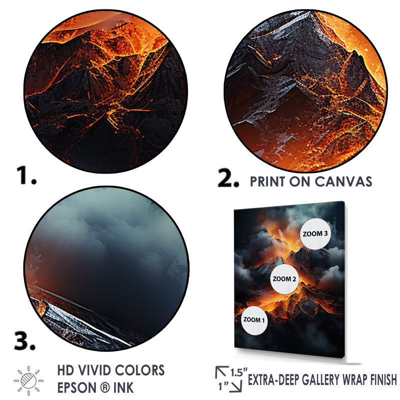 Volcan Volcanic Wilderness I, H 44 po x l 34 po x P 1,5 po, Toile tendue