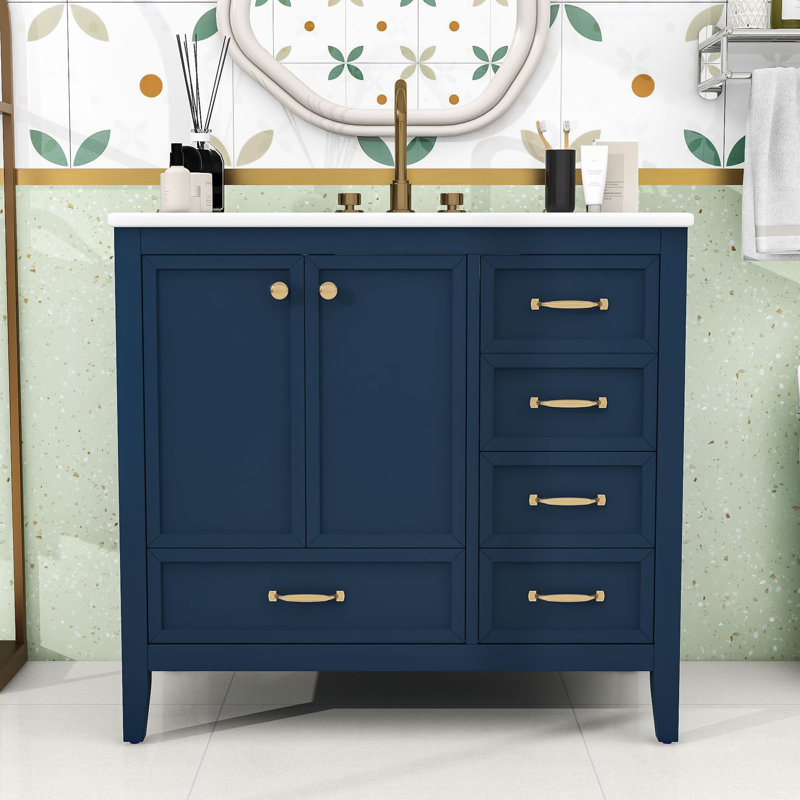 Meuble-lavabo élégant avec lavabo et tiroirs de rangement à fermeture en douceur, Bleu