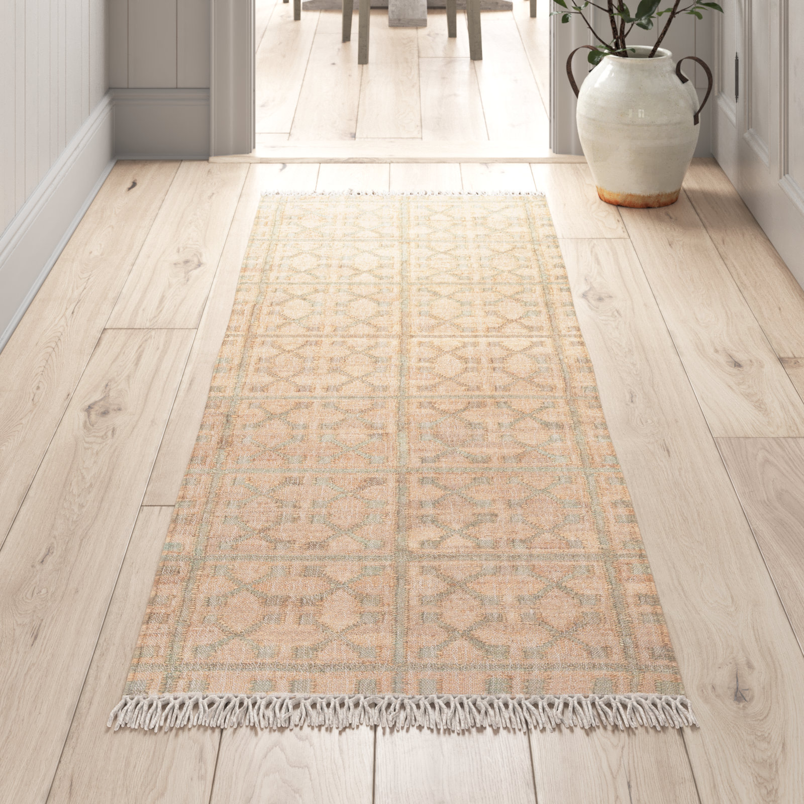 Moorgate Khaki Sage Geometric Jute Rug, Runner 2'6" x 8'