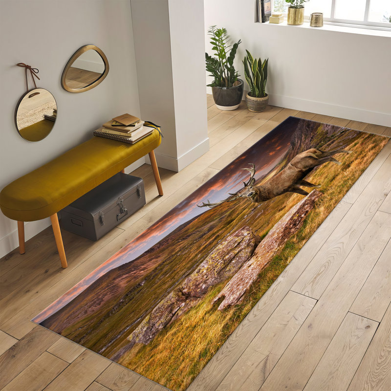 Floral Harmony Non-Woven Soft Printed Rug with Vibrant Blues and Yellows in a Bold Abstract Design for Contemporary Home Decor