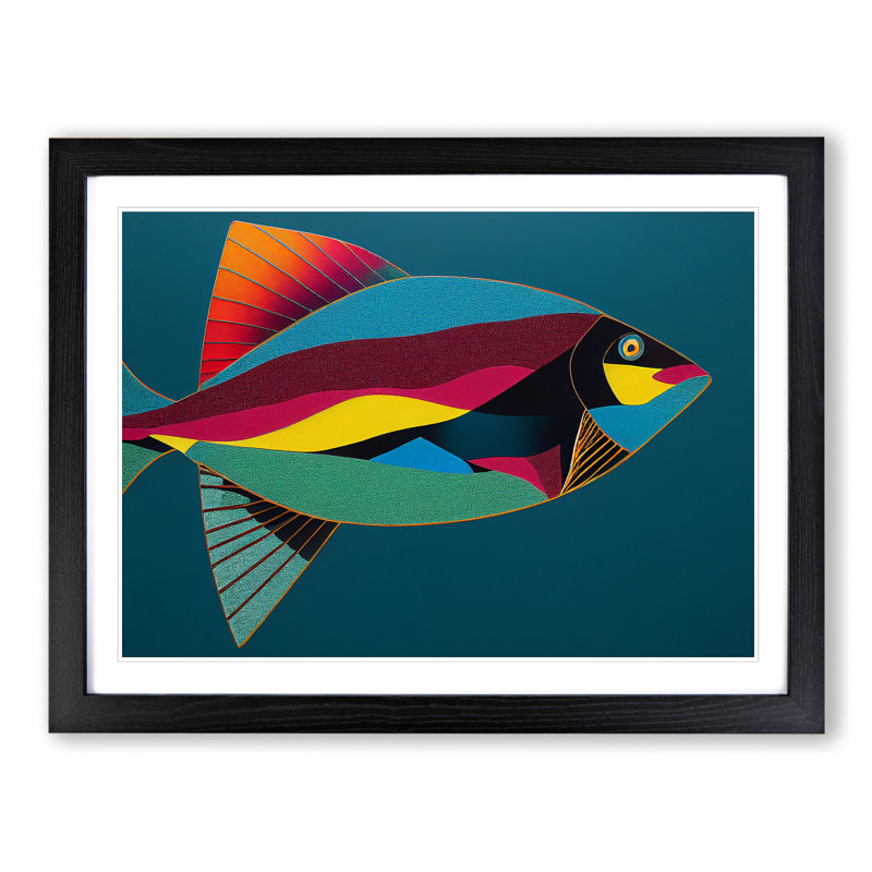 XH1022-3024X Electrifying Fish Abstract - Single Picture Frame Painting, 46cm H x 64cm W x 2 cm D, Black