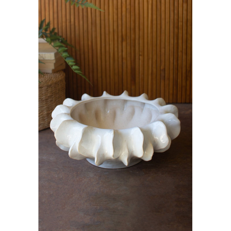  Glazed Bowl, 6" H - Organic White Ceramic Decorative Compote