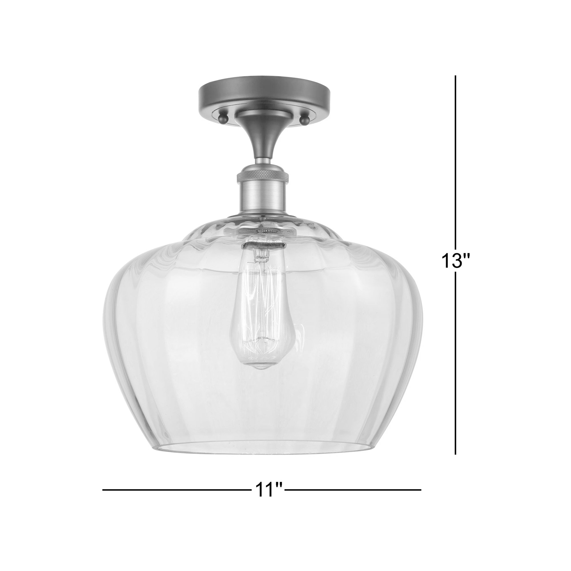 Renee Single Light Glass Semi Flush Mount, Brushed Brass, 6 Watt Vintage LED Bulb, Mercury