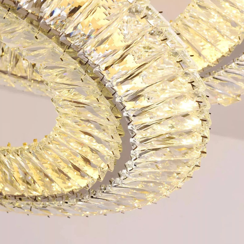Billmyre 2 Luxury LED Crystal Chandelier – Adjustable Stainless Steel Ceiling Light with Rings, 30cm H x 40cm W x 40cm D