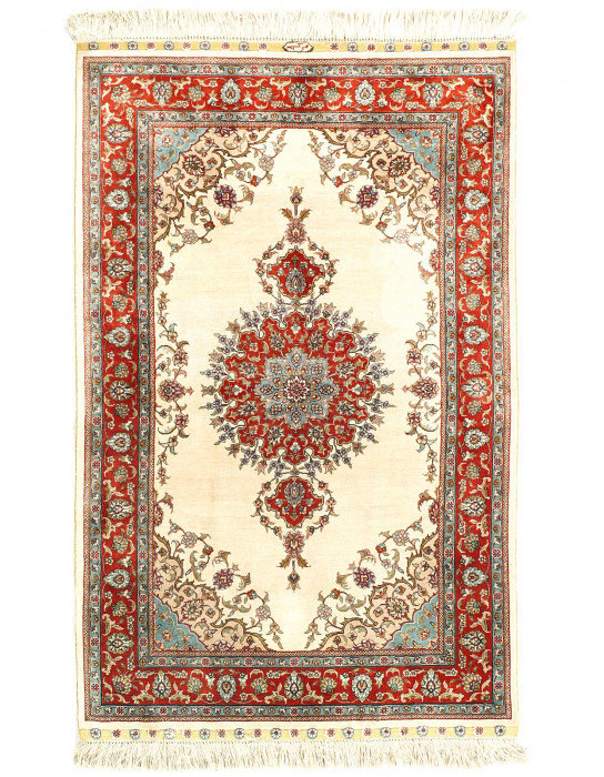 Ivory Sino Tabriz Pure silk 2'7"x4'