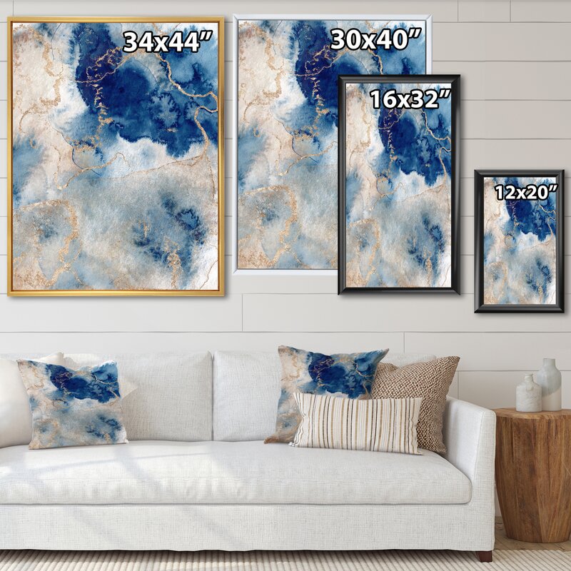 Bless international Blue And Gold Marble Clouds III Framed On Canvas ...