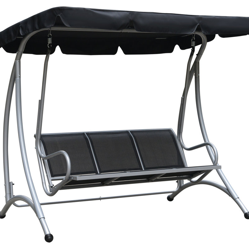 Balancelle d'extérieur 3 places avec balançoire de patio avec auvent réglable, siège respirant et structure en acier pour le jardin, le bord de la piscine, l'arrière-cour, beige Outsunny