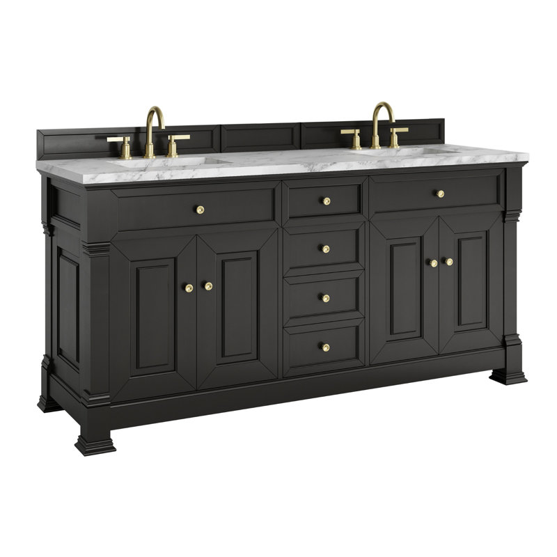 Brookfield 72'' Double Bathroom Vanity with Top, Carrara White, Black Onyx