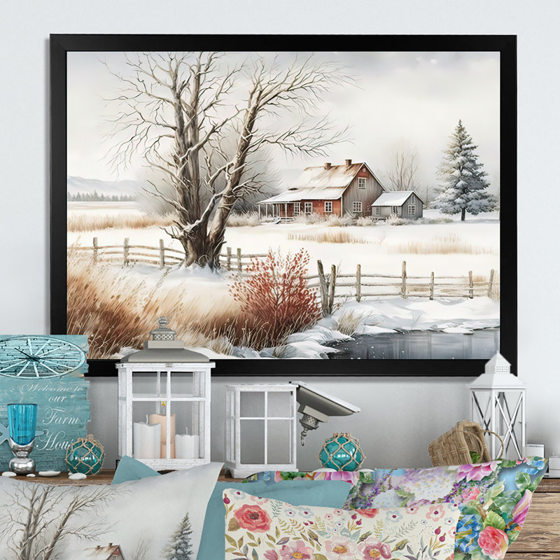 «Iowa Farm in Winter», reproduction sur toile, Cadre noir, H 12 po x l 20 po x P 1 po