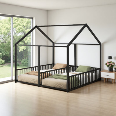 Metal Twin Size House Platform Beds, Two Shared Beds