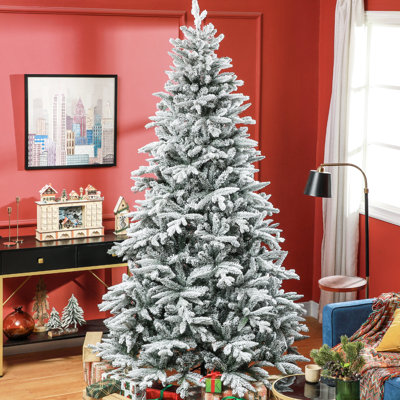Arbre de Noël artificiel enneigé de 55,1 po de largeur, embouts de 2003, support en métal, assemblage rapide, base pliable ignifuge pour la maison de 94,5 po de hauteur, installation, bureau de soutien stable