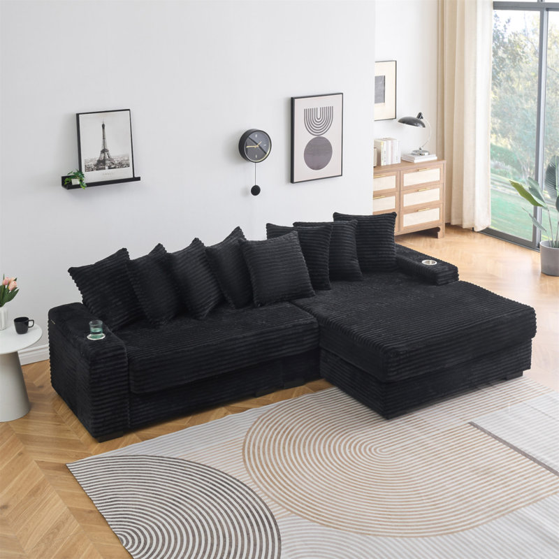 Canapé de 111,4 po Tisha, accoudoir avec porte-gobelet et fonction de rangement, fauteuil inclinable pouvant être changé à gauche et à droite, convient au salon, à la chambre à coucher, au salon