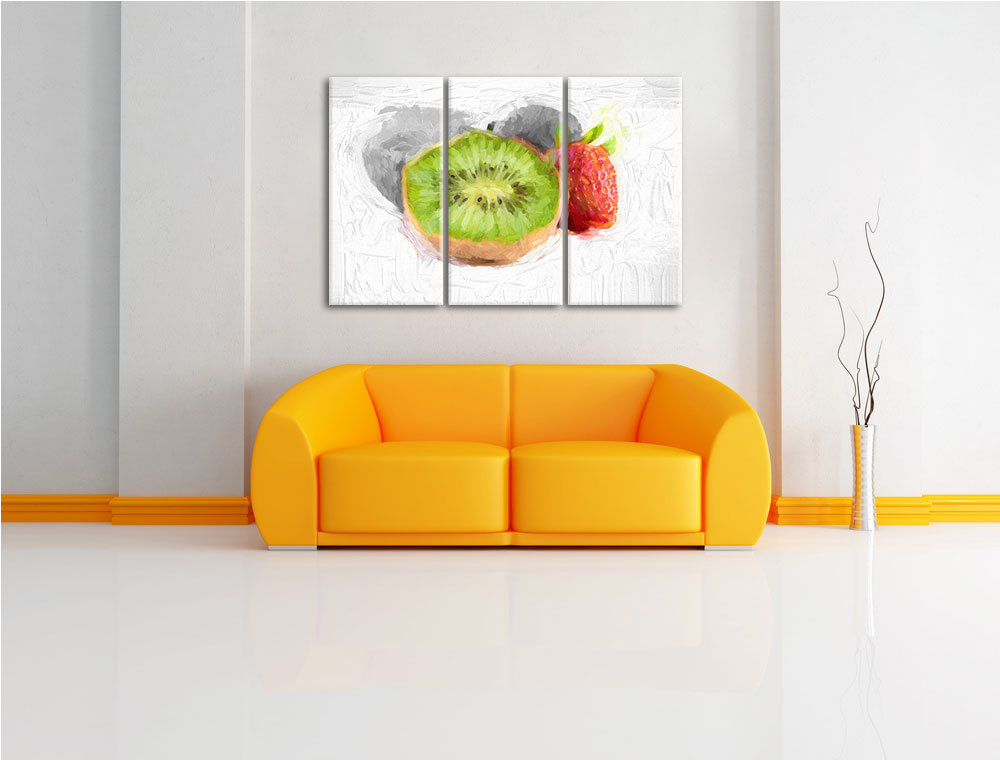 3-tlg. Leinwandbilder-Set „Kiwi und Erdbeere“, Kunstdruck