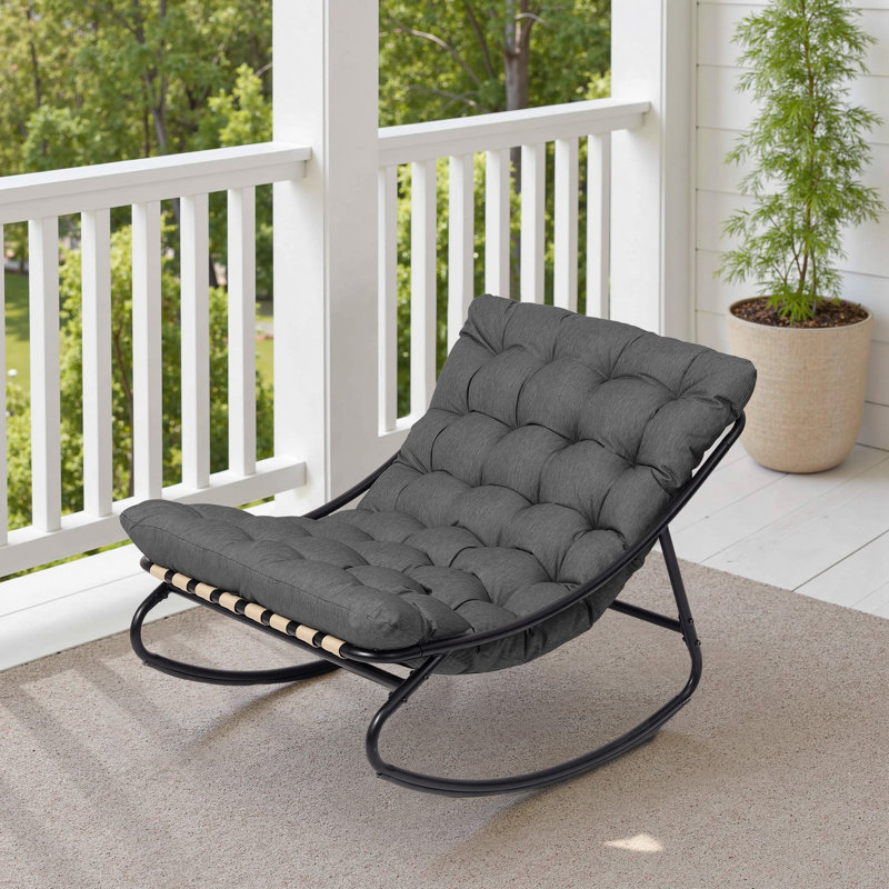Outdoor Metal Rocking Chair - Upholstered Patio Lounge Chair with Padded Seat, Heavy Duty for Porch, Gray