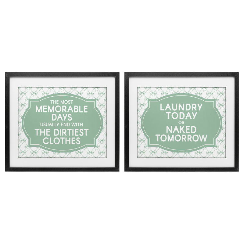 «Green Bow Laundry Sentiments», ensemble de 2 impressions encadrées sous verre, H 13 po x l 16 po, Cadre noir minuit