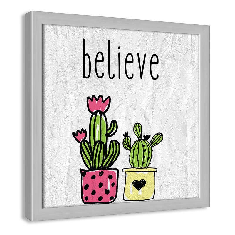 Cactus B, art encadré, 12" H x 12" W x 1.18" D, Encadré de boîte argent